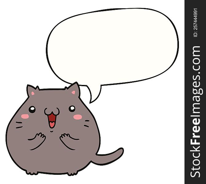 Happy Cartoon Cat And Speech Bubble