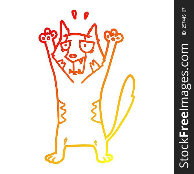 warm gradient line drawing of a cartoon panicking cat