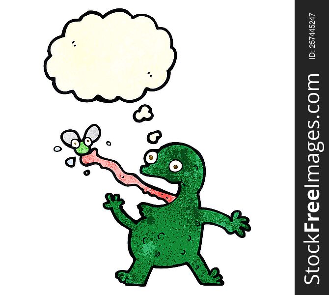 Cartoon Frog Catching Fly With Thought Bubble