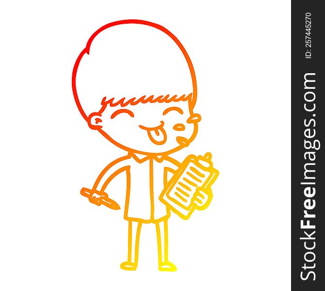 warm gradient line drawing of a cartoon salesman sticking out tongue