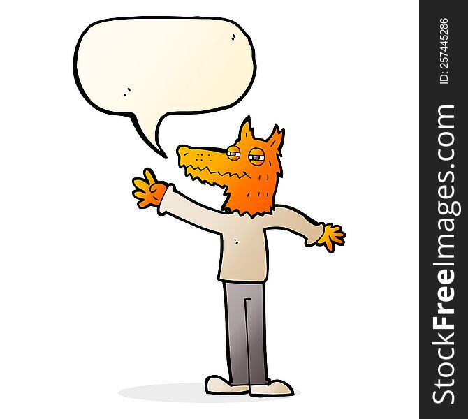 Cartoon Waving Fox With Speech Bubble
