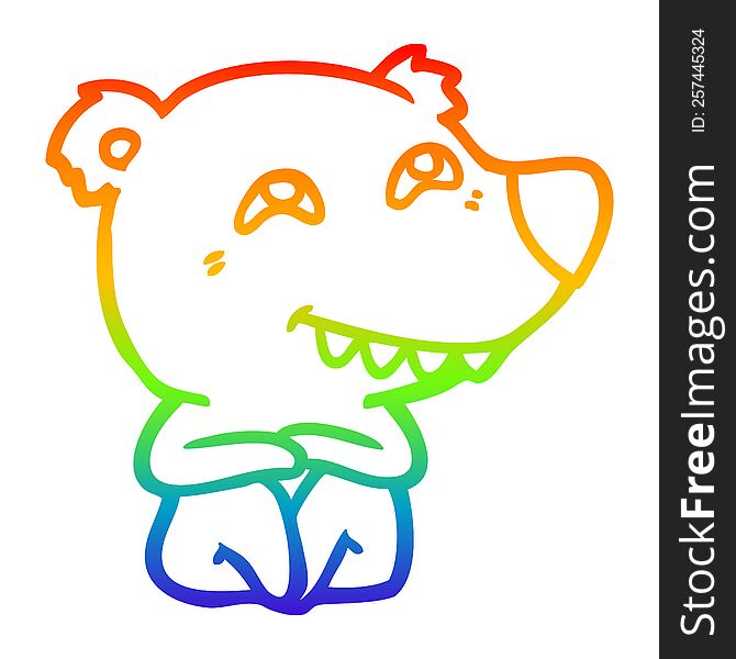 rainbow gradient line drawing of a cartoon polar bear showing teeth