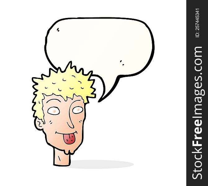 cartoon man sticking out tongue with speech bubble
