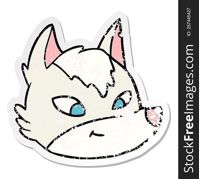 distressed sticker of a cartoon wolf face