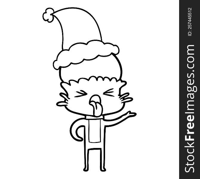 Disgusted Line Drawing Of A Alien Wearing Santa Hat