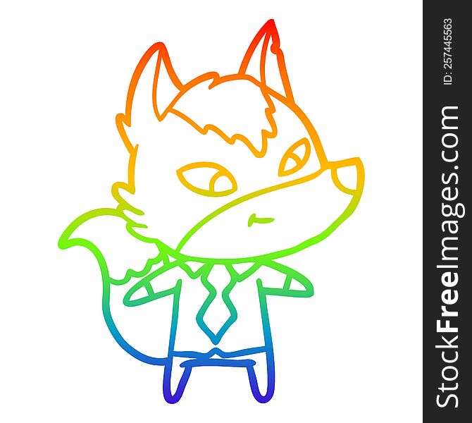 rainbow gradient line drawing of a friendly cartoon wolf manager