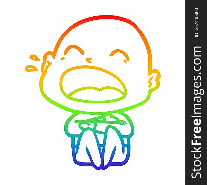rainbow gradient line drawing of a cartoon shouting bald man