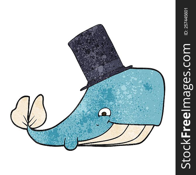 freehand textured cartoon whale in top hat