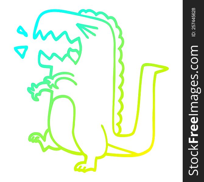 cold gradient line drawing of a cartoon roaring dinosaur