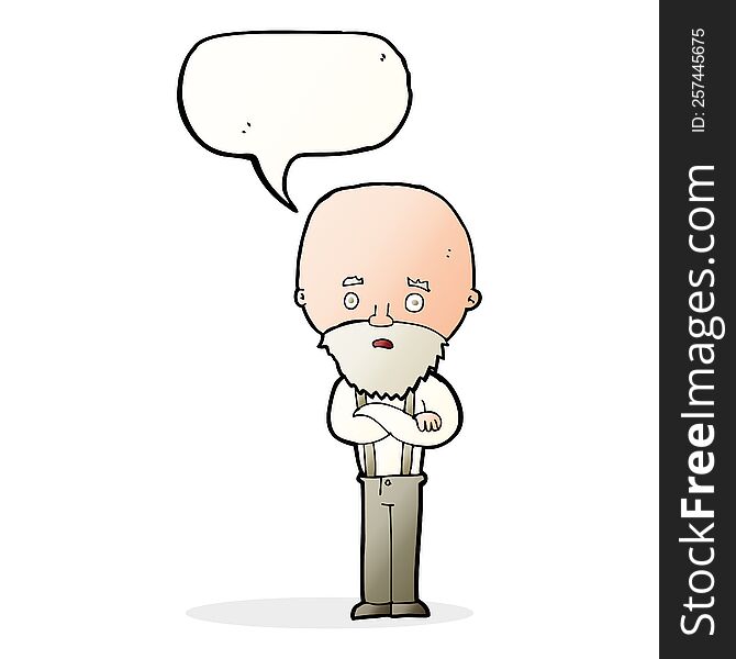 Cartoon Worried Old Man With Speech Bubble