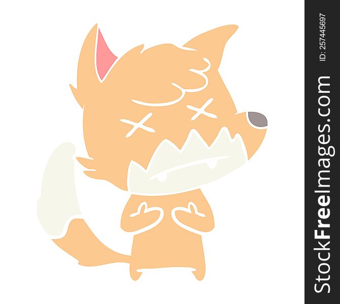 flat color style cartoon cross eyed fox