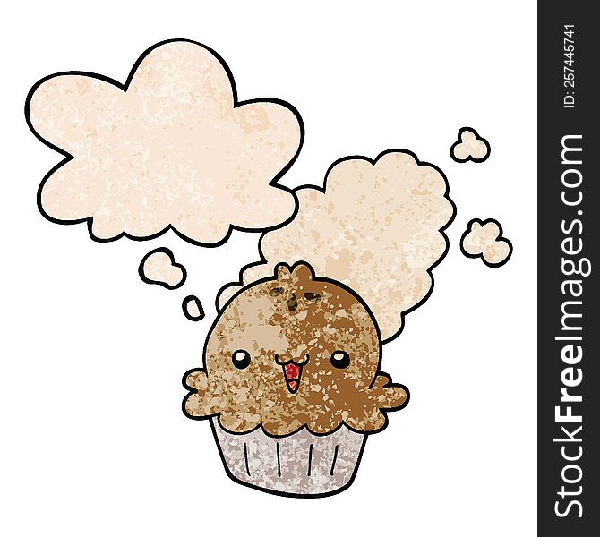 Cute Cartoon Pie And Thought Bubble In Grunge Texture Pattern Style