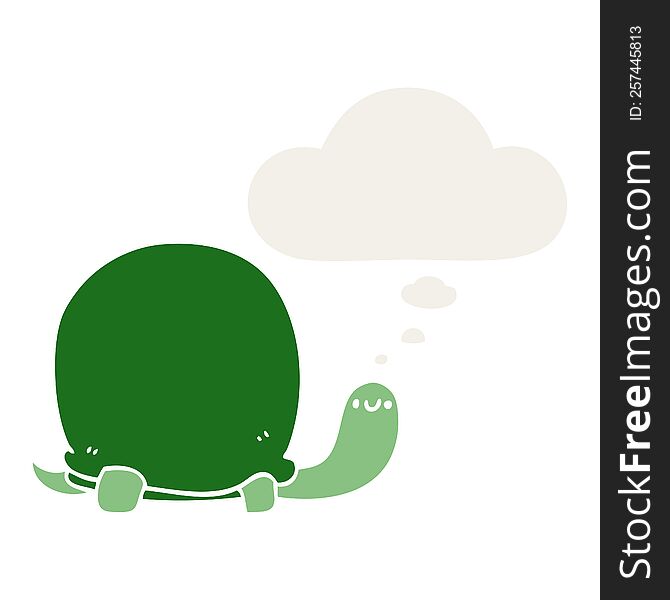 Cute Cartoon Tortoise And Thought Bubble In Retro Style