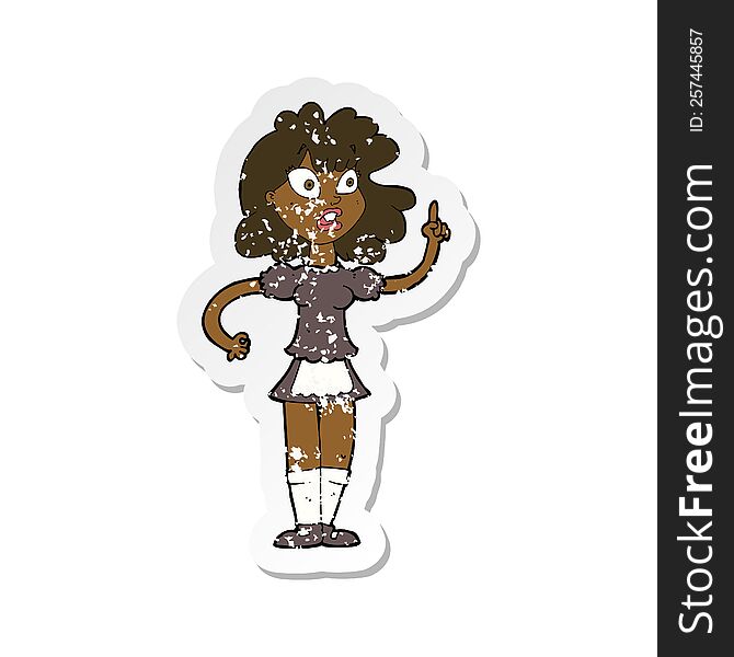 Retro Distressed Sticker Of A Cartoon Worried Maid