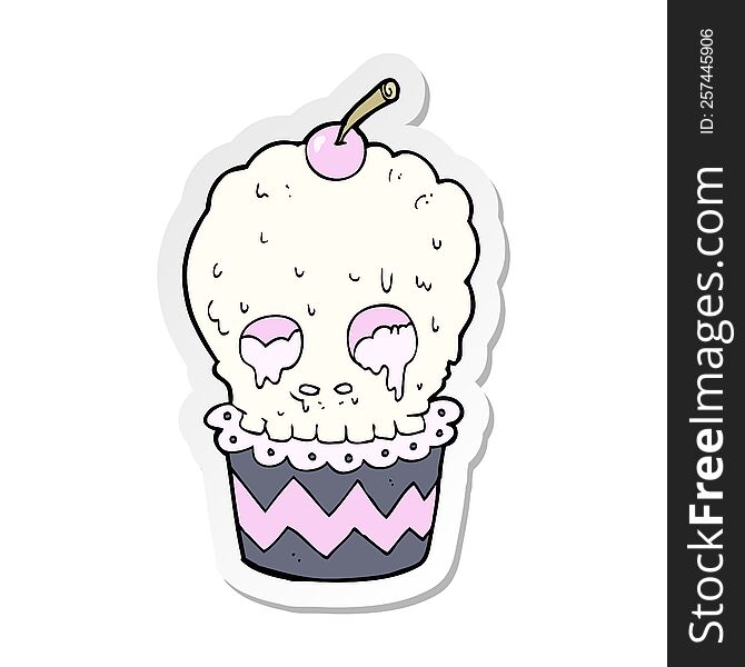 Sticker Of A Spooky Skull Cupcake Cartoon