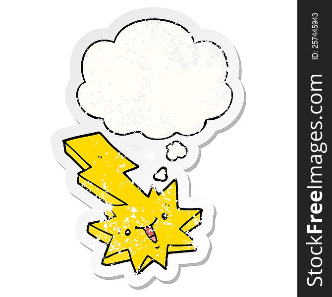 Cartoon Lightning Strike And Thought Bubble As A Distressed Worn Sticker