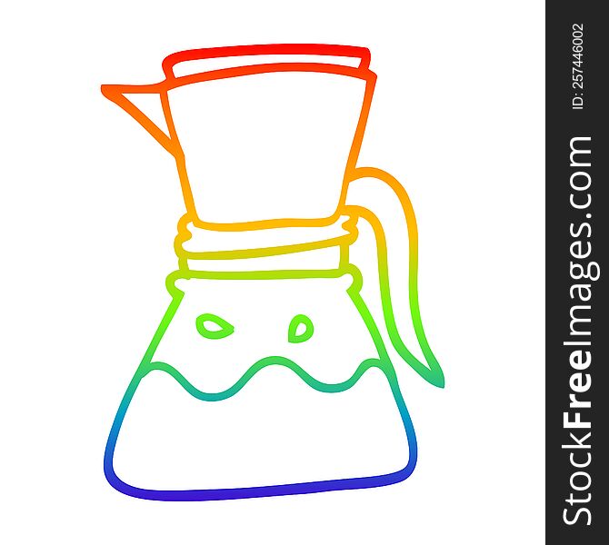rainbow gradient line drawing of a cartoon filter coffee maker