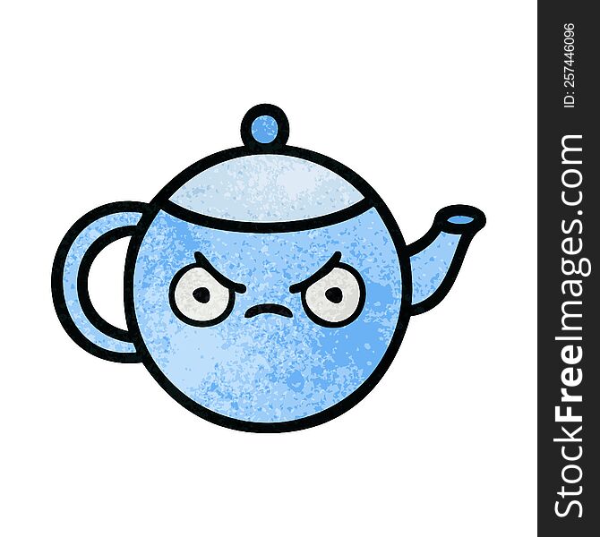 retro grunge texture cartoon angry tea pot