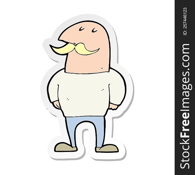 Sticker Of A Cartoon Bald Man With Mustache