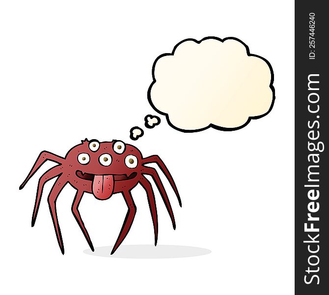 Cartoon Gross Halloween Spider With Thought Bubble