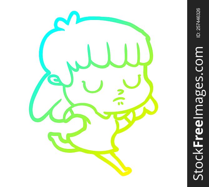 cold gradient line drawing of a cartoon indifferent woman running