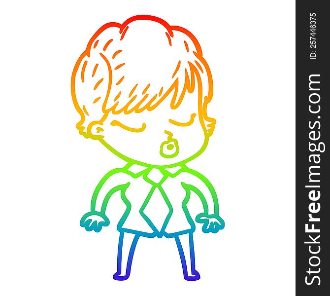 rainbow gradient line drawing of a cartoon woman with eyes shut