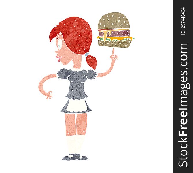 cartoon waitress serving a burger