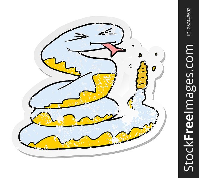 distressed sticker of a cartoon rattlesnake