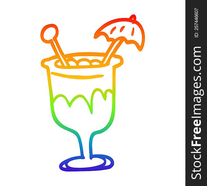 rainbow gradient line drawing of a cartoon cocktail