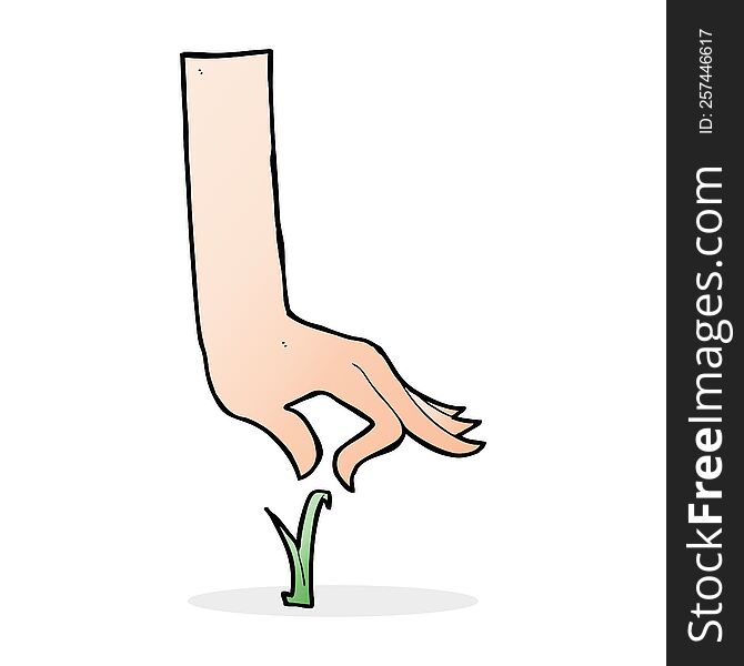 cartoon hand picking blade of grass