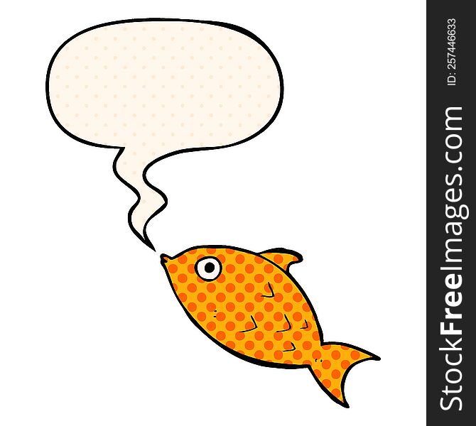 Cartoon Fish And Speech Bubble In Comic Book Style