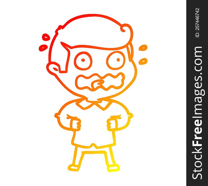 warm gradient line drawing cartoon man totally stressed out