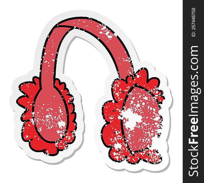 Distressed Sticker Cartoon Doodle Of Pink Ear Muff Warmers