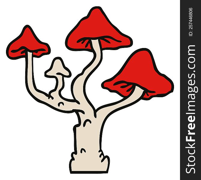 Cartoon Doodle Of Growing Mushrooms