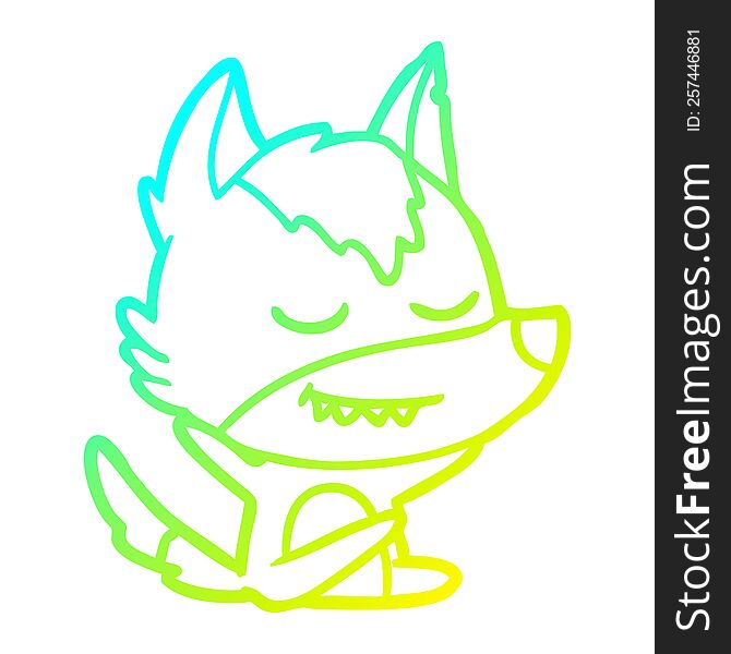 cold gradient line drawing of a friendly cartoon wolf sitting