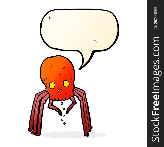 cartoon spooky skull spider with speech bubble