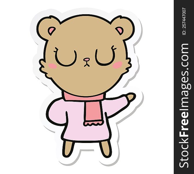 Sticker Of A Peaceful Cartoon Bear Wearing Scarf