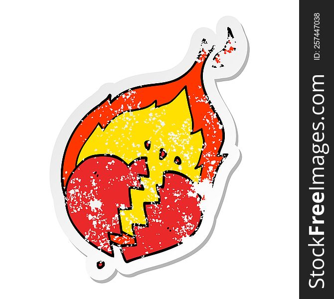 Distressed Sticker Of A Cartoon Flaming Heart