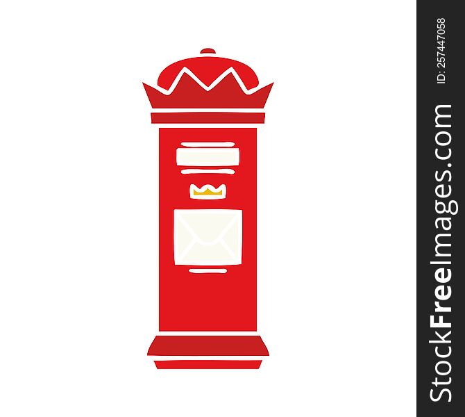 Flat Color Retro Cartoon British Post Box