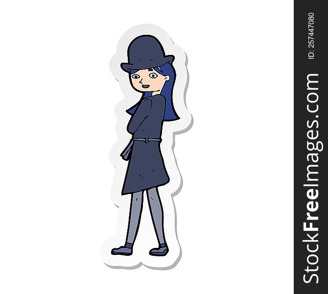 sticker of a cartoon woman wearing sensible hat