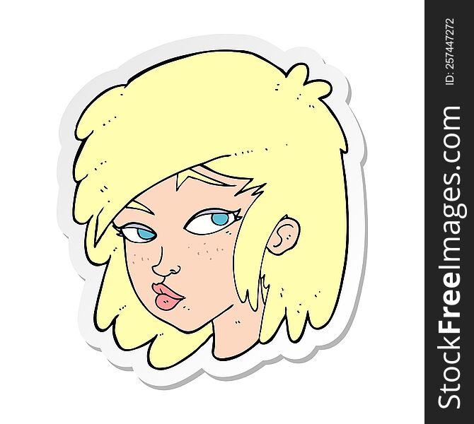 sticker of a cartoon curious woman