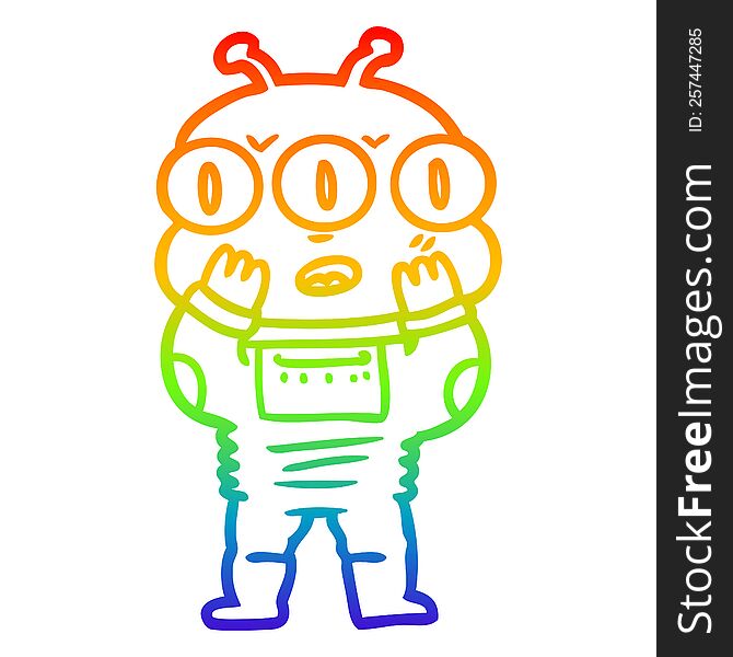 rainbow gradient line drawing of a surprised three eyed alien