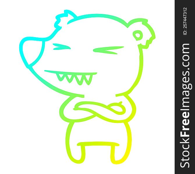 Cold Gradient Line Drawing Angry Polar Bear Cartoon With Folded Arms