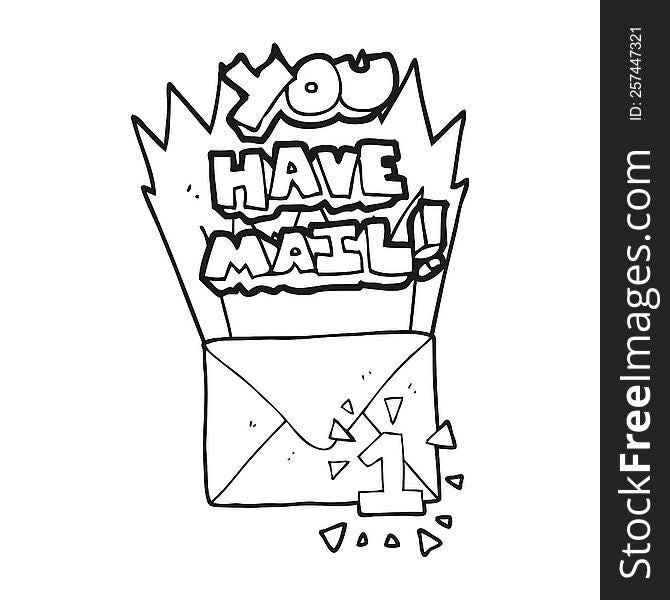 freehand drawn black and white cartoon you have mail symbol