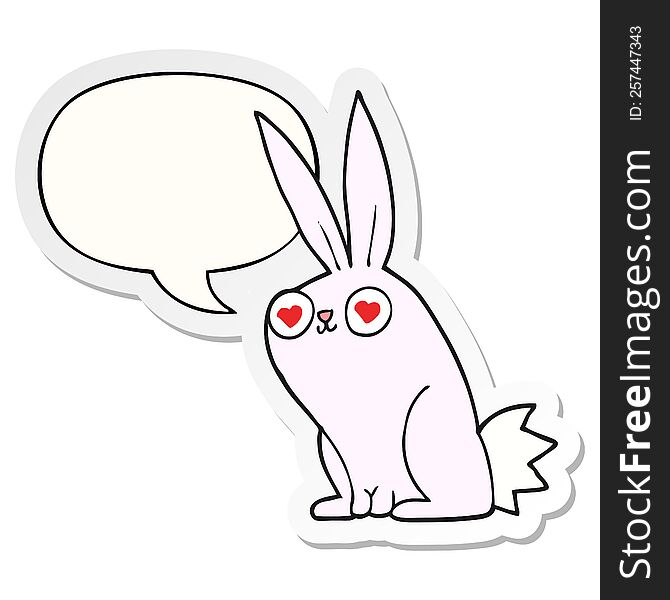 cartoon bunny rabbit in love with speech bubble sticker
