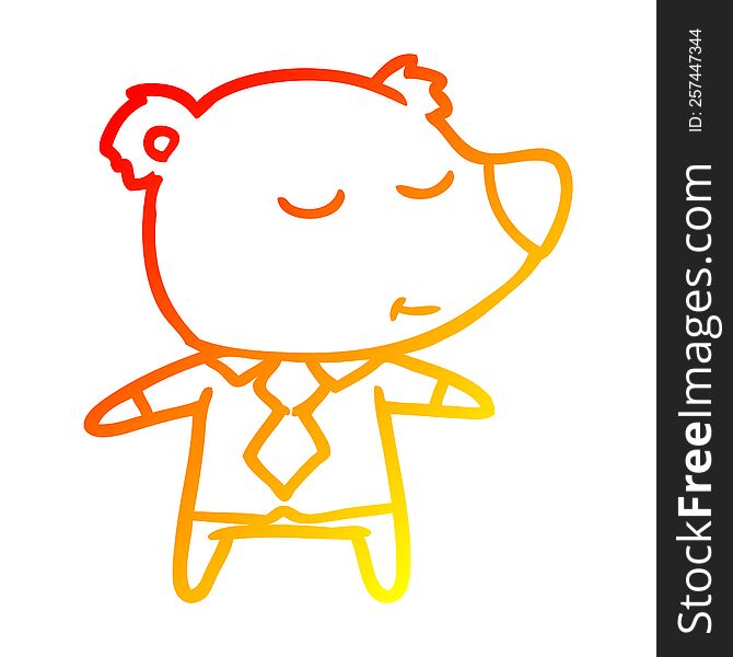 Warm Gradient Line Drawing Happy Cartoon Bear Wearing Shirt