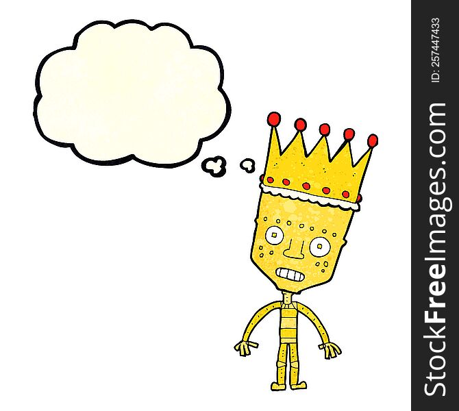 Cartoon Robot With Crown With Thought Bubble