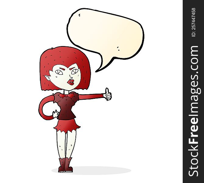 cartoon vampire girl giving thumbs up with speech bubble