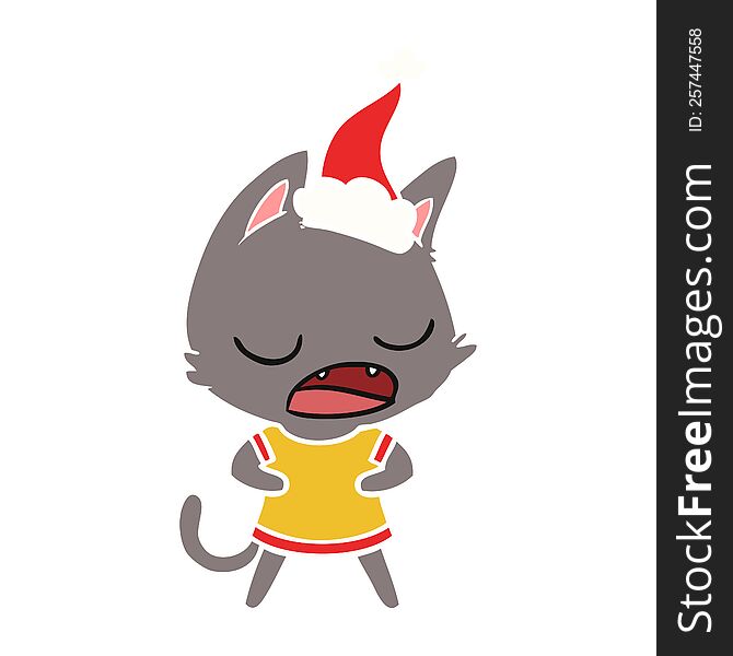 Talking Cat Flat Color Illustration Of A Wearing Santa Hat