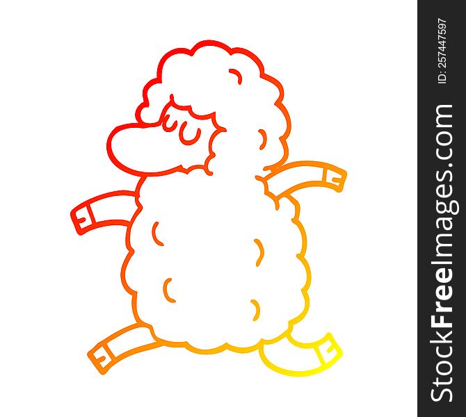 warm gradient line drawing of a cartoon sheep running